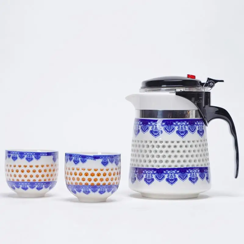 

Durable Porcelain Teapot Set Chinese Kung Fu Tea Set For Family Home Teaware Ceramics Blue Floral White Porcelain Teapot Set