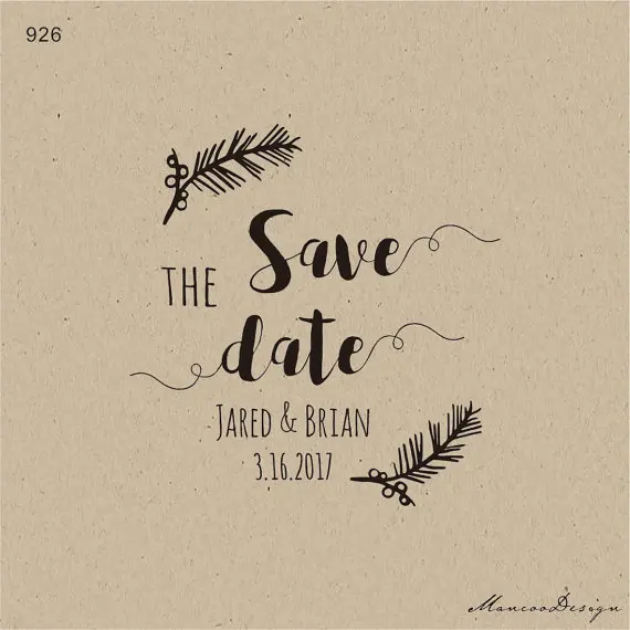 pine branch save the date stamp wedding favor custom rubber stamp winter wedding save the date