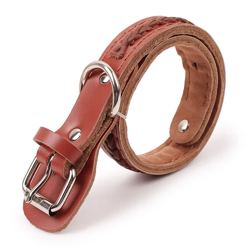 

High-end Cow Leather Dog Collar Soft Touch Genuine Leather Braided Pet Dog Collars for Small Medium and Large Dogs Free Shipping