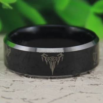

Cheap Price Free Shipping USA Hot Selling 8MM Black Top Silver Beveled League Of Legends Tungsten Mens Fashion Wedding Band Ring