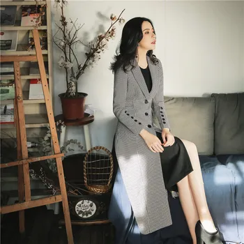 

2019 new fashion women's woolen coat autumn winter popular plaid long woolen jacket female fashion