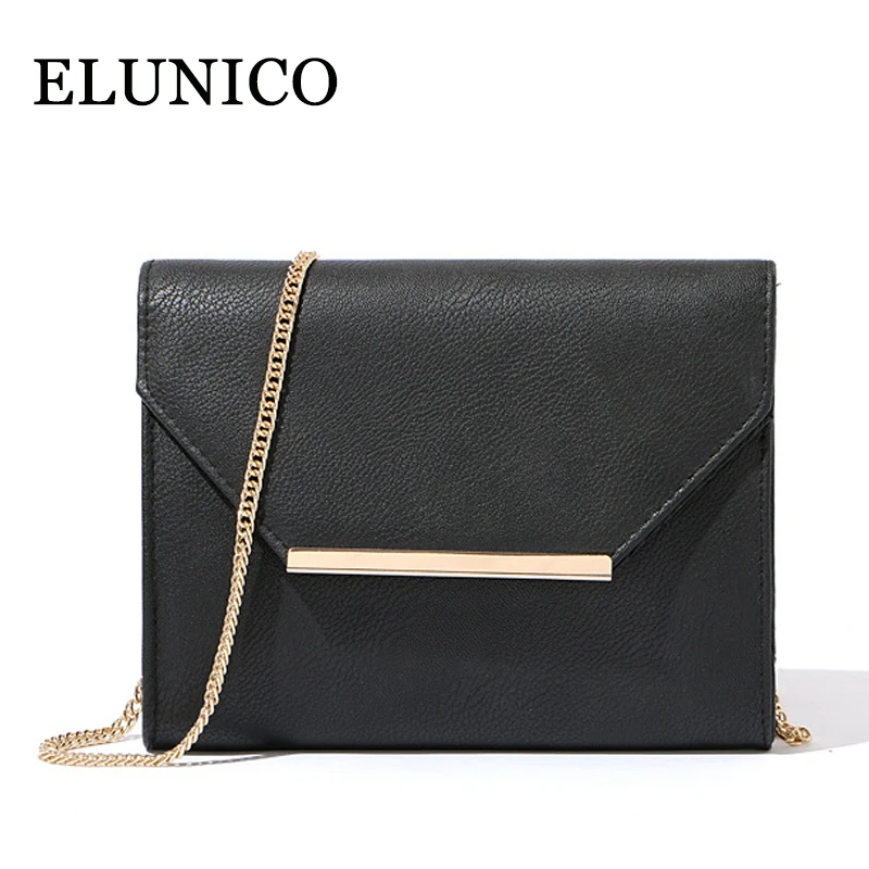 ELUNICO Brand Lady Black Envelope Bag Ladies Chain Shoulder Bags for