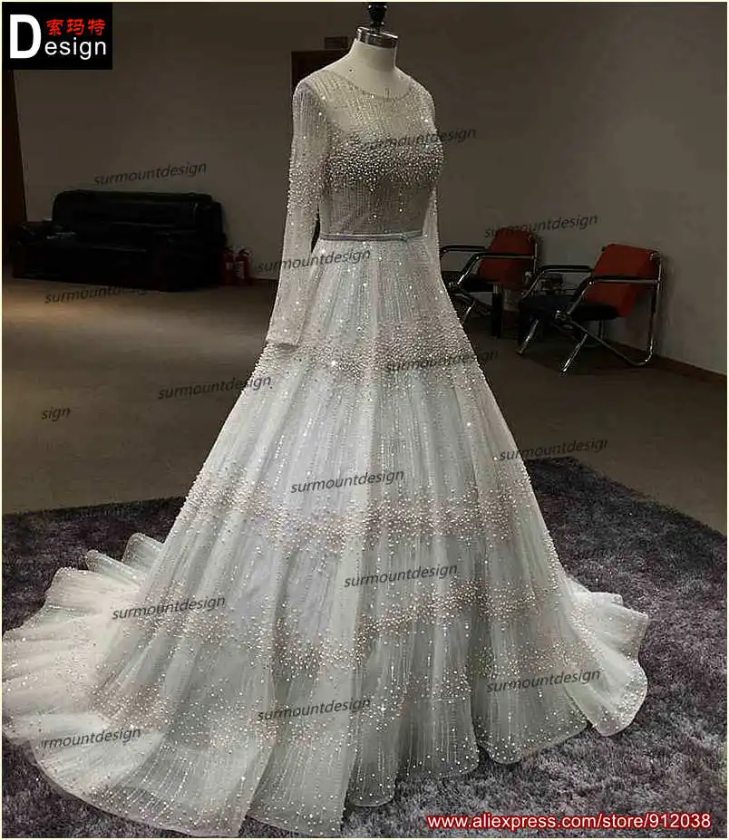 New Arrived Customized Hand Sewing  Pearls Wedding  Dress  A 