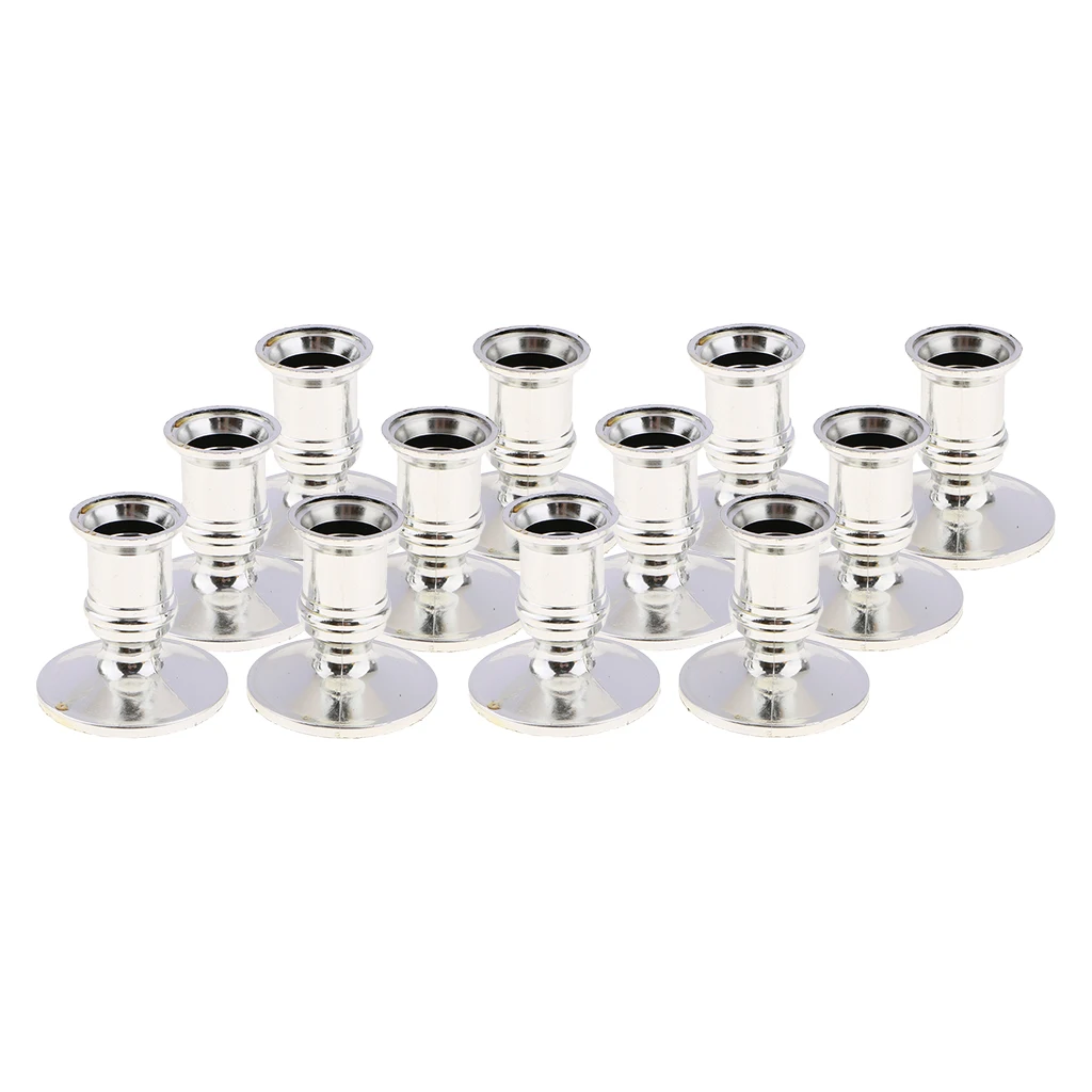 MagiDeal 12 pcs Plastic Candle Base Holder Fits for Taper Pillar Candle Table Top and Mantle Displays Centerpieces -Silver