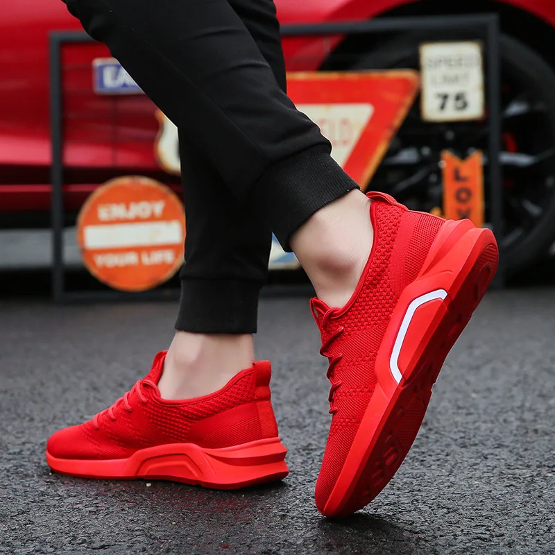 

2019 Hot Sale Breathable Men Sneakers Male Shoes Adult Red Shoes Men Trainers Men Casual Shoes Autumn Comfortable Soft Sole Mesh