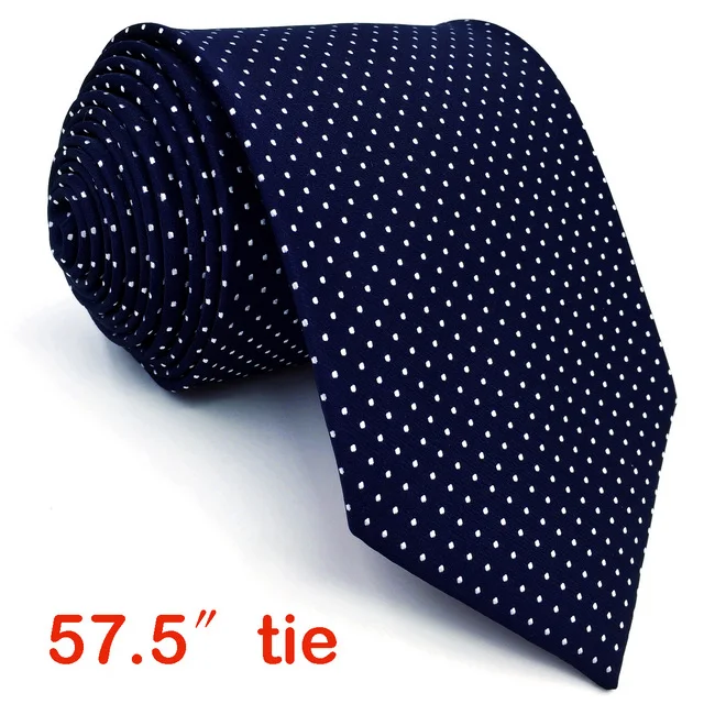S6 горошек темно сине-белые Галстуки для Для мужчин шелковый галстук и Pocket Square Set Экстра длинный тонкий - Цвет: Classic Size Tie
