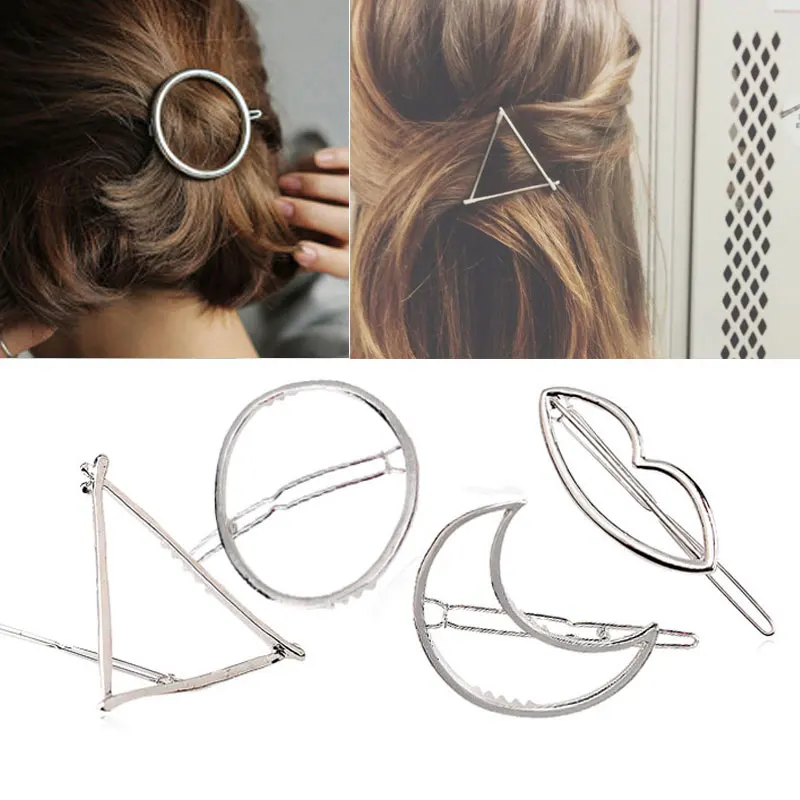 

M MISM Girl Novelty Geometric Hair Clips Perfect Quality Silver Metal Hair Accessories for Women Moon Hairgrip Triangle Hairpins