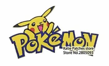 

Pokemon text with Pikachu Embroidered Iron On Patch, Cartoon Game Character Badge, Kids Backpack Jacket Clothing Accessories DIY