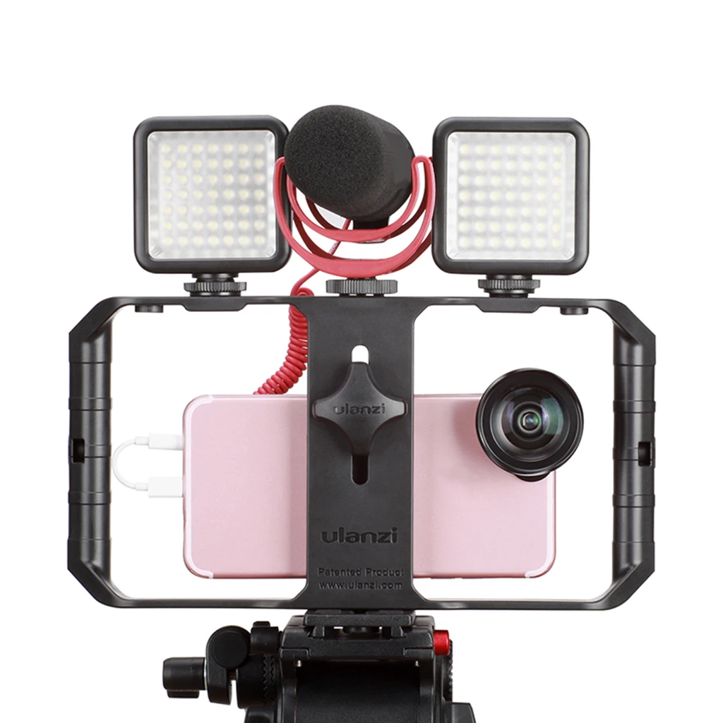 U-Rig Pro Smartphone Video Rig w 3 Shoe Mounts Filmmaking Case Handheld Stabilizer Grip with 2 x Fill Led Light