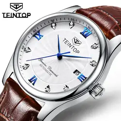 Модные дизайн для мужчин TEINTOP Лидирующий бренд спортивные наручные часы автоматические механические календари кожа Relogio Masculino 2019