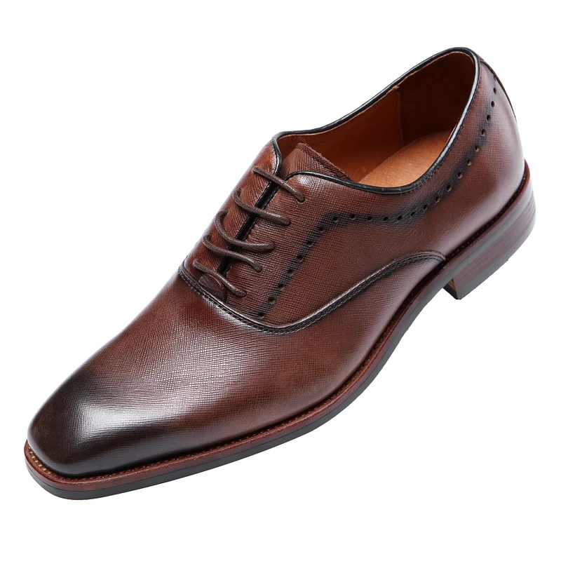

WOUFU Lace-up Men's Oxfords shoes Square Toe Cowhide Embossed Leather Handmade Dress Wedding Brogue Wedding Shoes