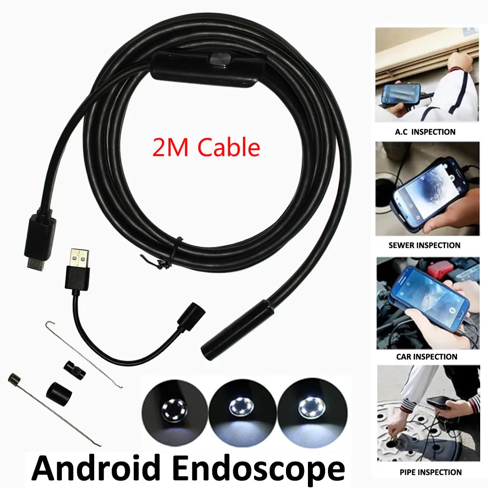 

5.5mm Len 6 Leds IP67 Waterproof OTG UVC Snake Borescope Usb Endoscope Android Camera 2M Cable 2IN1 Not IP Camera