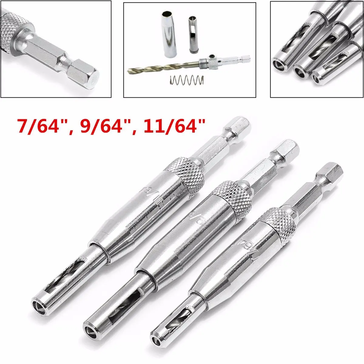 

3pcs HSS Self Centering Hinge Drill Bit Holes Wood Working Reaming Tool Countersink Drill Bit