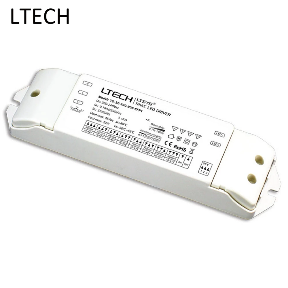 LTECH TD-30-300-900-EFP1 светодиодный симисторное затемнение драйвер AC200-240V Вход CC 30 Вт 300-900mA