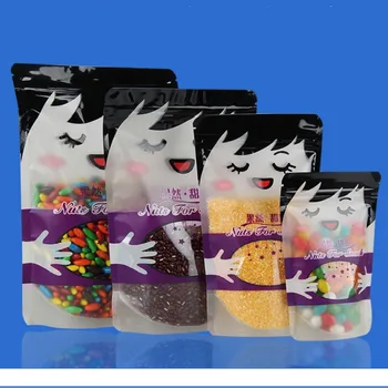 

100pcs Sweet Stand-up Bag Printed Scrub Transparent Ziplock Bag Dried Fruit Dry Food Specialty Food Packaging Sealing Bags