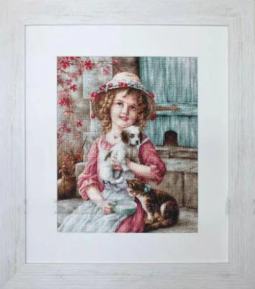 

14/16/18/27/28 Beautiful Counted Cross Stitch Kit Best Friend Friends Little Girl and Cat Kitten Dog Doggy Puppy luca-s luca