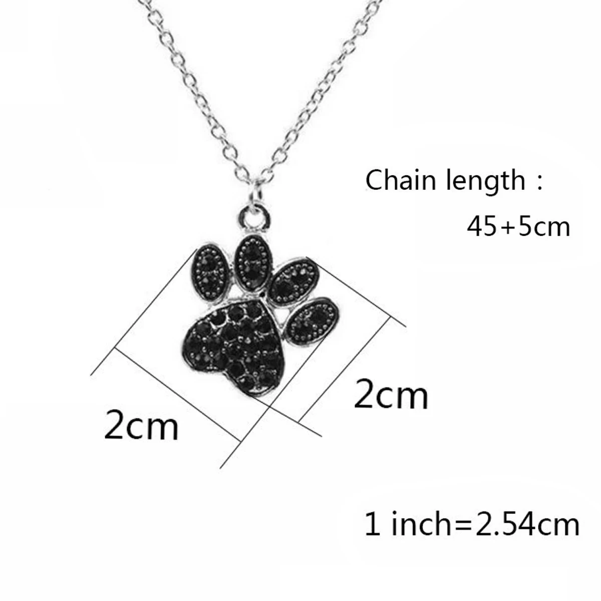 Charming Cat Dog Puppy Paw Print Heart Shape Pendant Necklace Black White Crystal Animal Pet Footprint Necklace For Women Grils