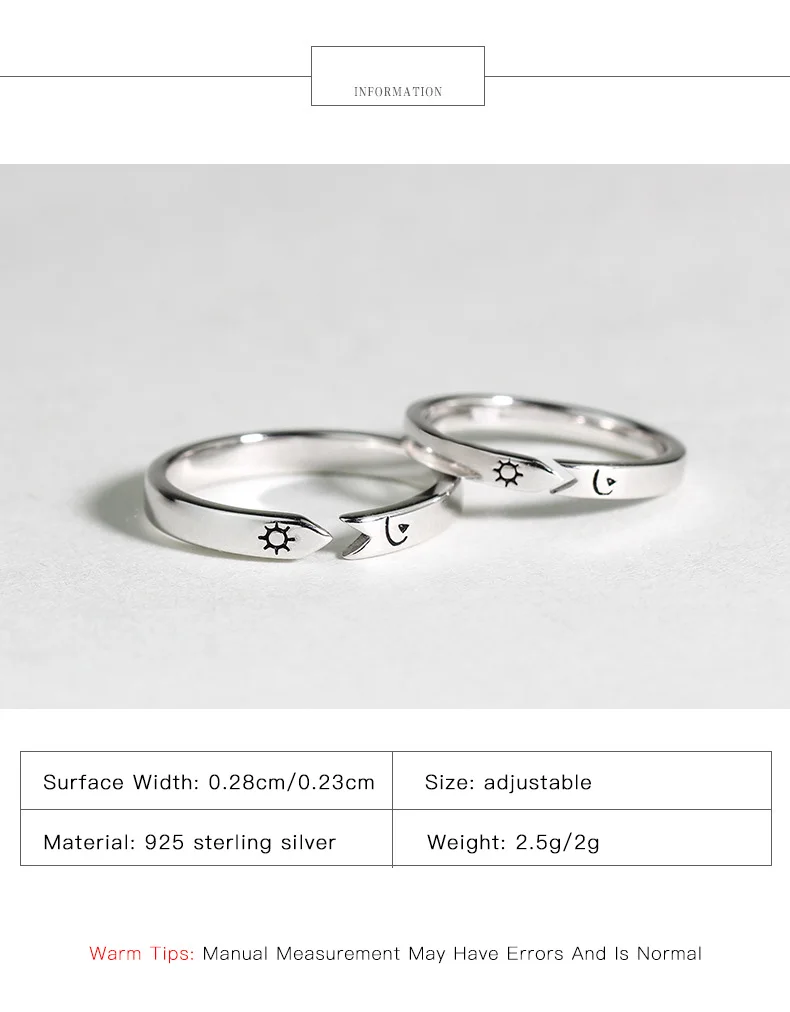 Original Courage 925 Sterling Silver Rings For Men Women Personalized Opening Creative Sun And Moon Couple Rings Gift Lettering