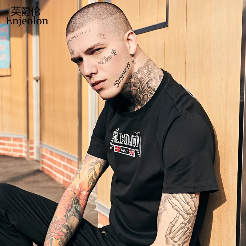 

Enjeolon new T Shirt Men Summer Fashion o neck t shirt Men T-shirt fashion printing T-shirt Tops Tees 3XL T5106