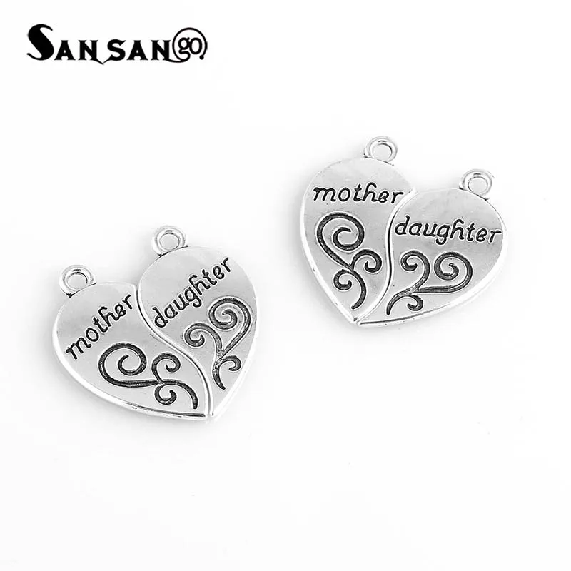 Alloy Heart Split Mother Daughter Puzzle Charms Pendant DIY Bracelet