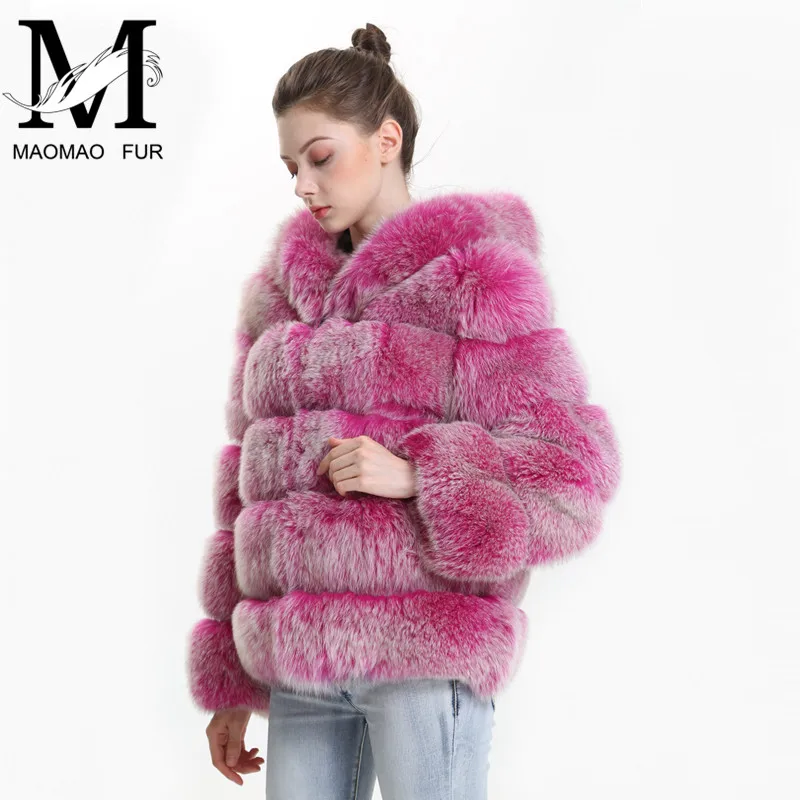 Real Fox Fur Coat Women Winter 2018 Fashion Natural Fox Fur Jacket with Hood Outfit Hoodies Genuine Real Fur Hooded Coat Female