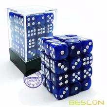 Bescon 12 мм 6 сторонних игральных костей 36 В кирпичной коробке, 12 мм шестисторонних штампов(36) блок игральных костей, синий мрамор