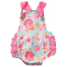 Newborn Baby Girl Floral Summer Jumpsuit Bodysuit Backless Ruffels Sleeve Rose Cute Bodysuits Clothes Outfits Sunsuit Infant