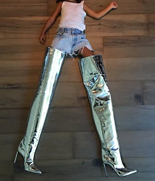 silver boots thigh high