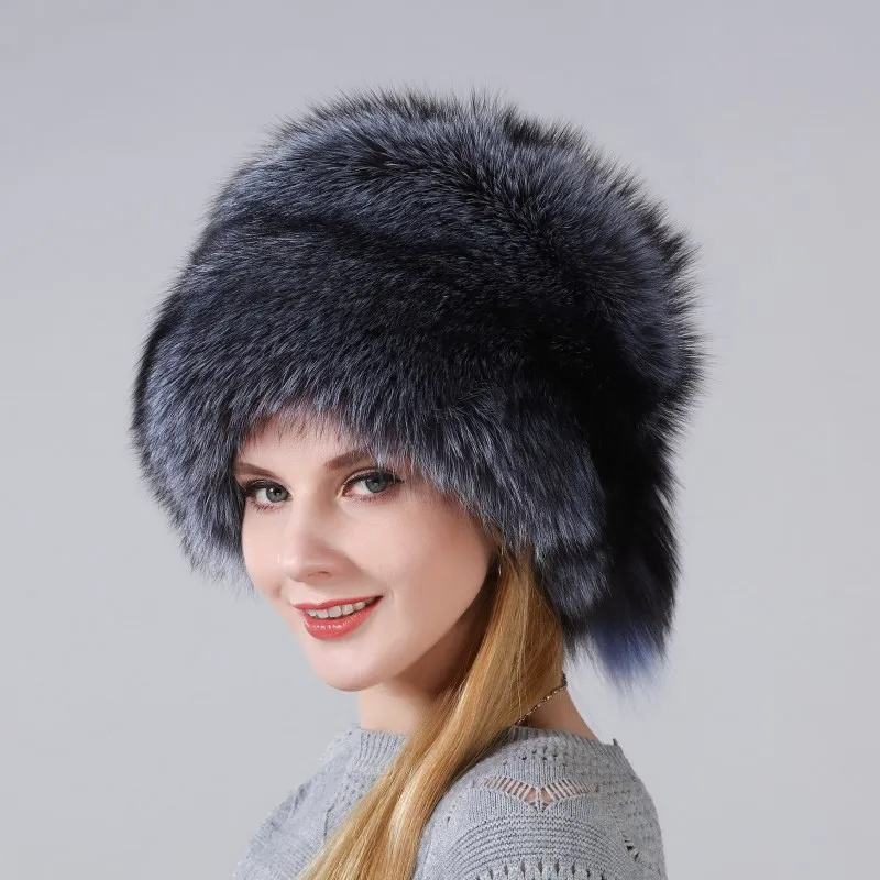 Лидер продаж, стильная женская новая теплая зимняя непромокаемая Толстая шляпа натуральный Лисий мех, шапка с маленькими лисьими хвостиками на верхней крышке для женщин