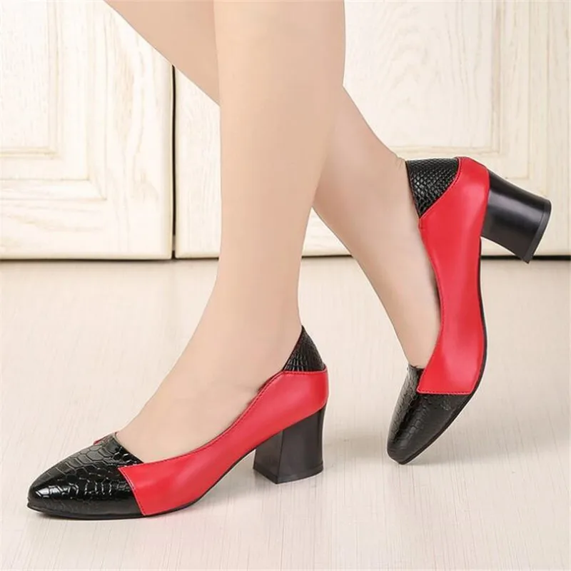 

Spring and autumn new thick with color matching ladies with large size women's shoes wild work shoes pointed high heels women