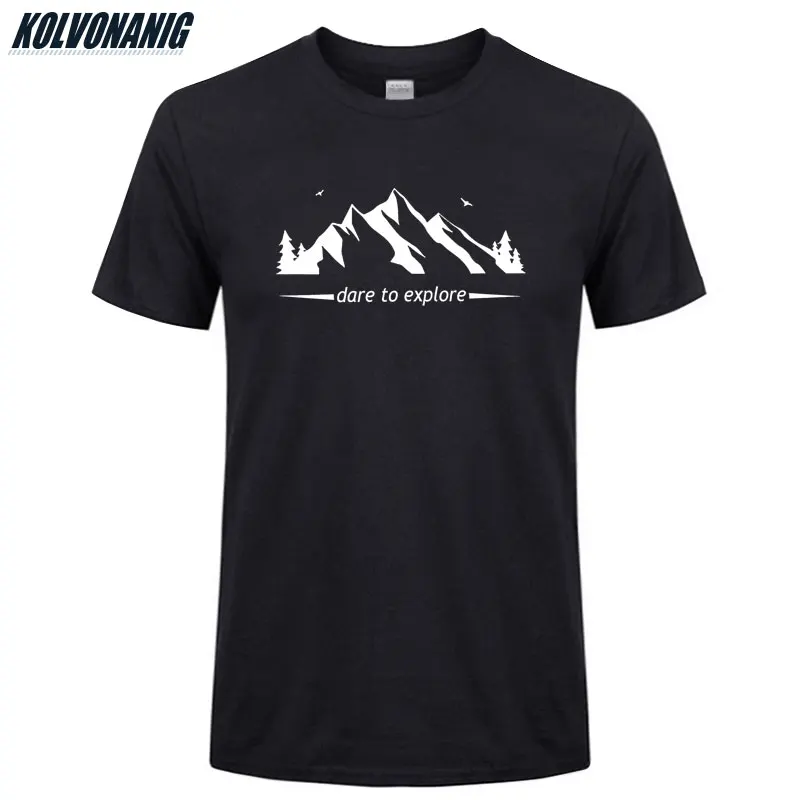 

2019 Summer Cotton Funny T Shirts Short Sleeves Men's T-Shirt Fashion Dare To Explore Mountain Print Red T Shirt Men Tops Tees