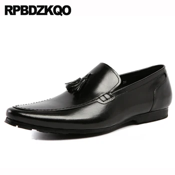 

Real Leather Office Black Stylish Luxury Tassel Italian Loafers Men Dress Shoes Brand British Style Genuine Italy Pointed Toe