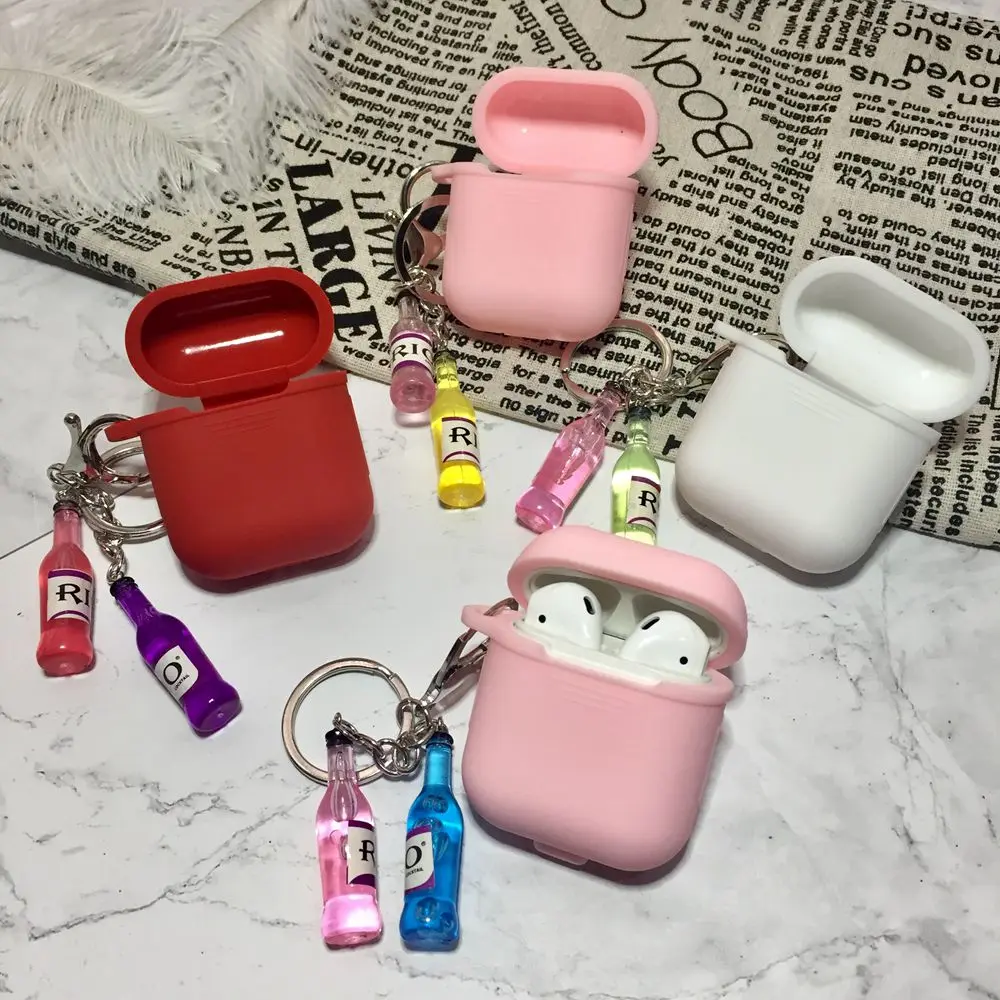 

Fashion Cocktail Bottle Pendant Doll Funny Soft Silicone Case For Apple Airpods Shockproof Cover For Apple AirPods Earphone case