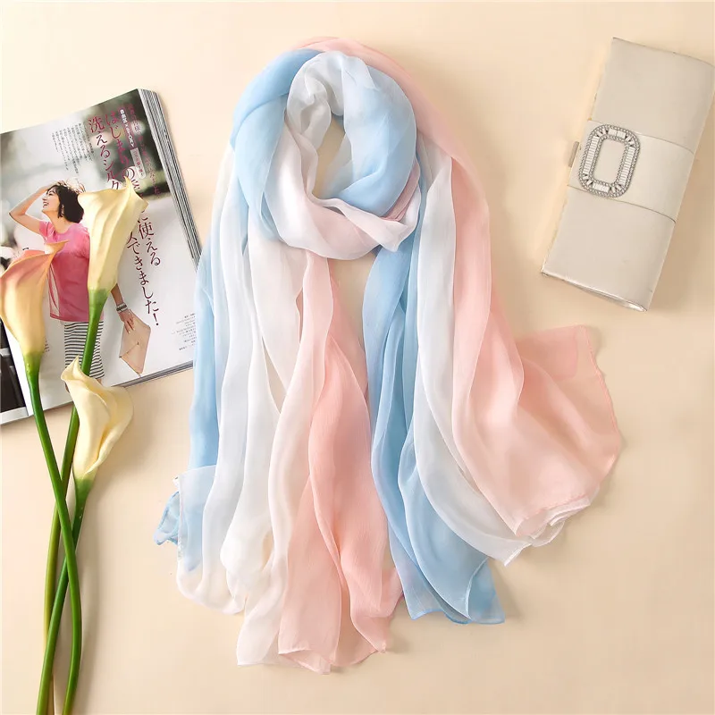 Женский брендовый шарф модные летние шелковые шали и палантины с эффектом омбре женские банданы с градиентом хиджаб пляжные шарфы - Цвет: 1
