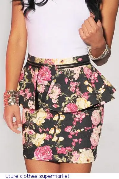 2017 Top Ventas Sexy mujeres Negro/Marfil Multicolor Lápiz de Impresión Floral de la Falda Peplum vestidos precio Barato Envío de la gota LC71054