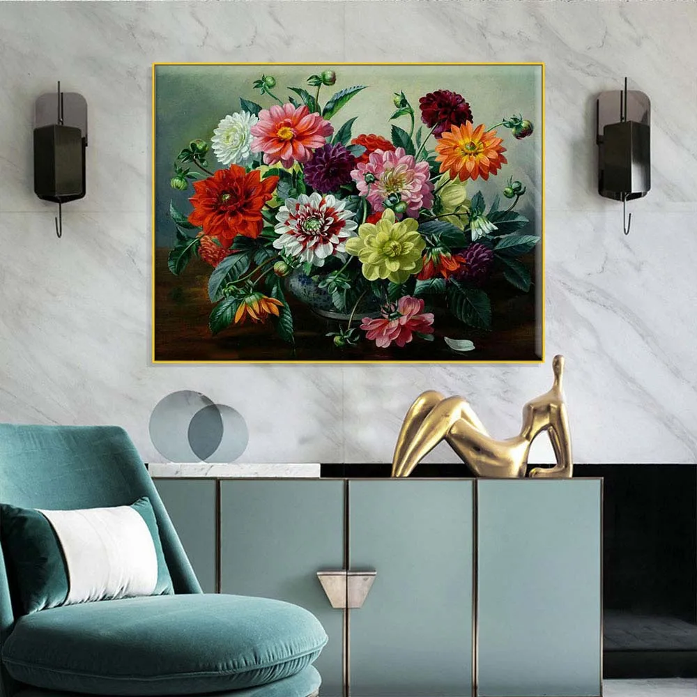 

14/16/18/27/28 Cross Stitch Embroidery Kits Colorful Flowers Cotton Thread Painting DIY Needlework DMC New Year Home Decor