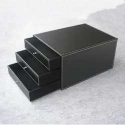 3-слойный 3-ящик для ящиков и кожи настольный прибор для хранения ящика офиса Органайзер контейнер для документов держатель черный 213A