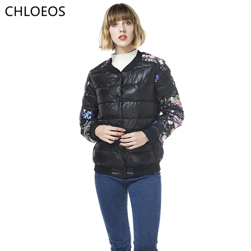 

2017 the new winter black flower pattern round neck long sleeves short women's cotton jacket M L XL XXL