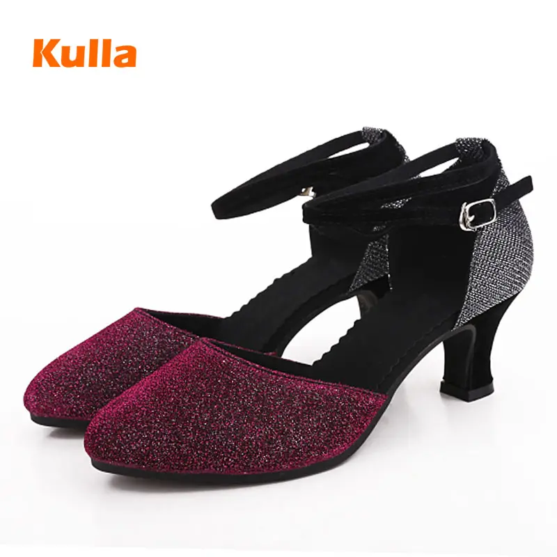 Comfort Closed Toe Latin/Tango/Salsa Dance Shoes For Ladies 4Colors Gold/Purple Soft Sole Adult Women Waltz Ballroom Dance Shoes