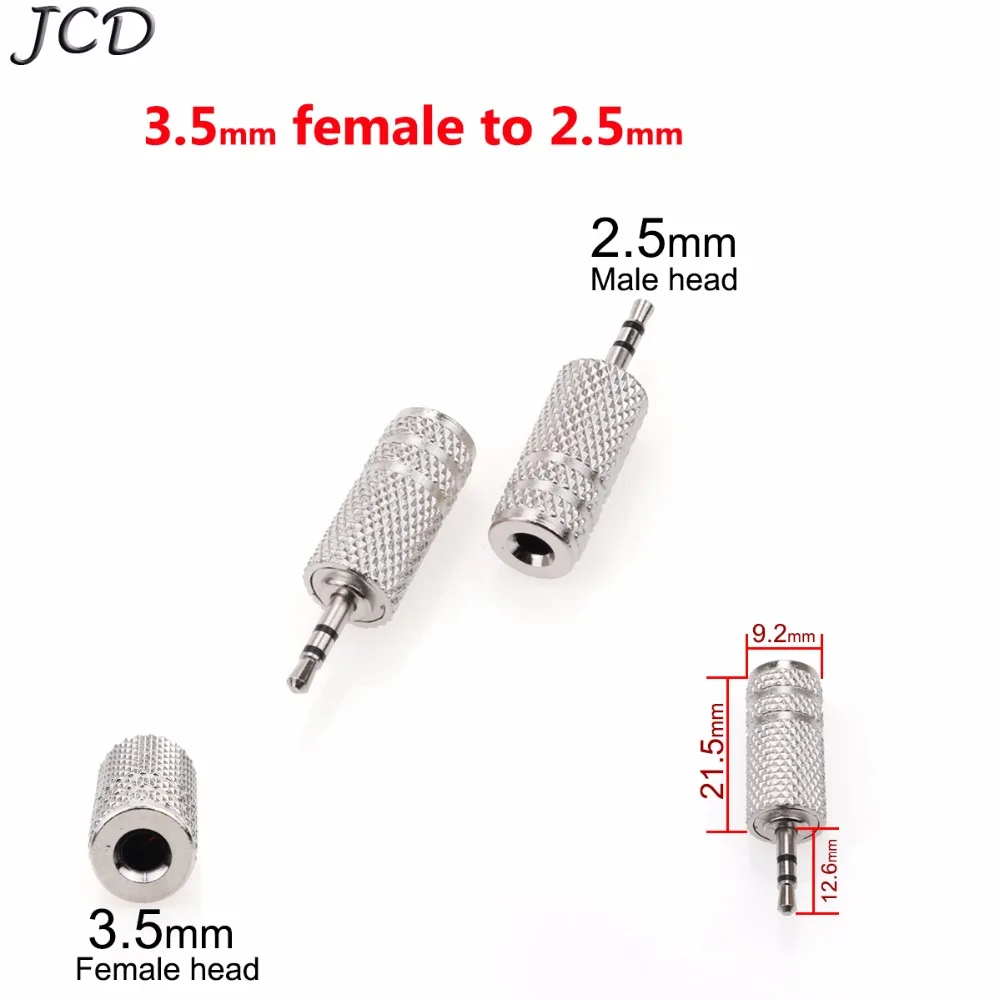 JCD новый разъем серебристый мм 2,5 мм штекер 3,5 мм Женский аудио стерео переходник конвертер Разъем для наушников Металл 3,5 женский