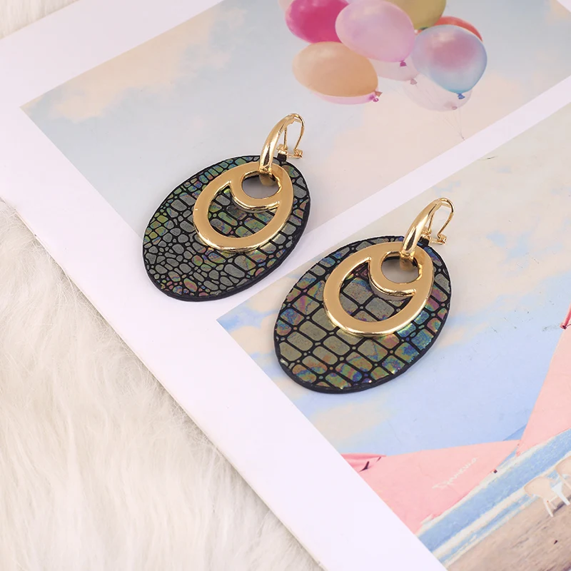 DCHENLER Big Dorp Earrings Pendientes Flash leather Accessories Tiger pattern Large Long Brinco Leopard sieraden grote oorbellen | Украшения