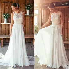 Atractivo chifón joya escote A-line Vestidos De Novia con aplicaciones encaje con cuentas Vestidos De Novia escarpados espalda Vestidos De Novia