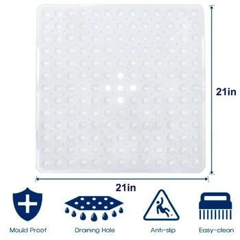 

54*54cm Quick Drain Shower Mat Anti-slip Bath Mat Carpet for Bathroom Non Slip Square Shower Stall Machine Washable Suction Cups