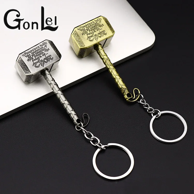 

50pcs Marvel Avengers Thor Hammer Keychains Avengers Iron Man Keyring Thanos Sword Key Chains Men Car Fans Gifts