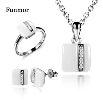 

Funmor Gorgeous Square Ceramic Earrings Necklace Ring Sets Women Female Gathering Banquet Holiday Decoration Ornaments Presents