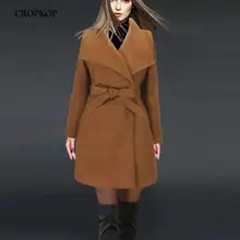 CROPKOP, длинное шерстяное пальто, женская парка с лацканами, Осень-зима, куртки, утолщенные женские теплые пальто с поясом, уличная одежда