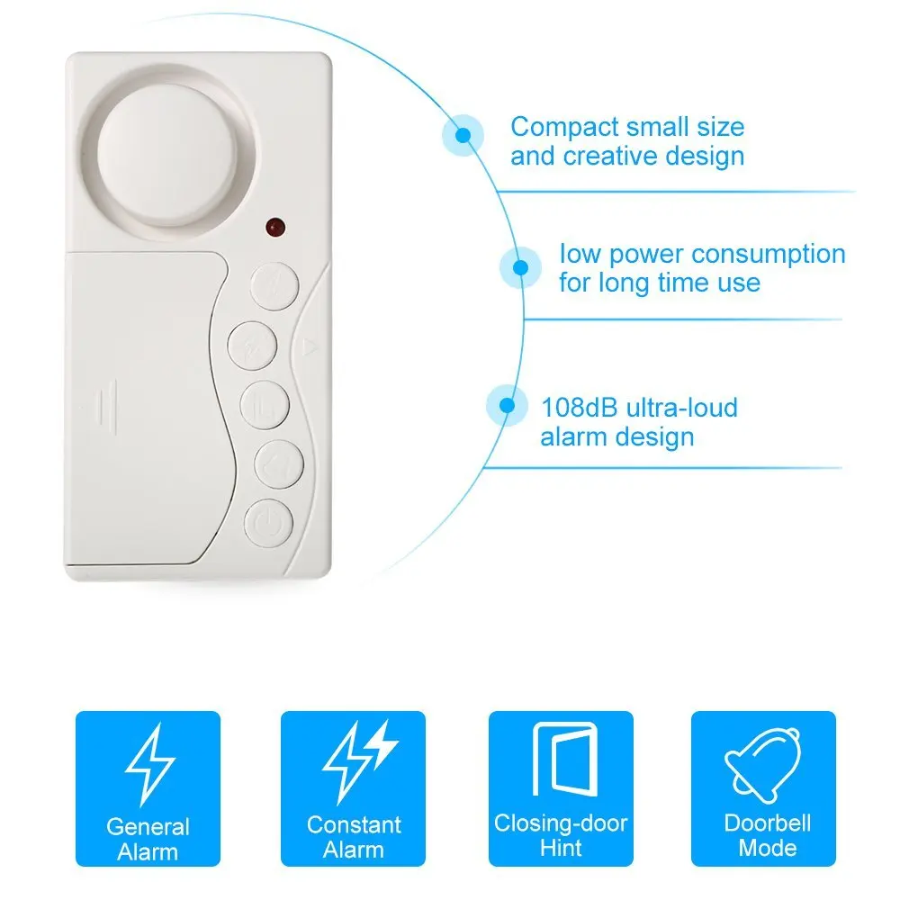

4-in-1 Simple Magnetic Door Sensor Detector 108dB High Volume Window Monitor Home Security Sensor Alarm KS-SF19UP