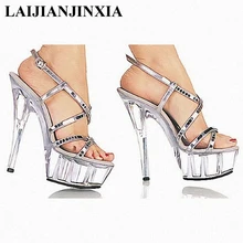 LAIJIANJINXIA/пикантные прозрачные туфли на высоком каблуке 15 см и платформе с открытым носком; романтические сандалии; обувь для ночного клуба; вечерние женские танцевальные туфли