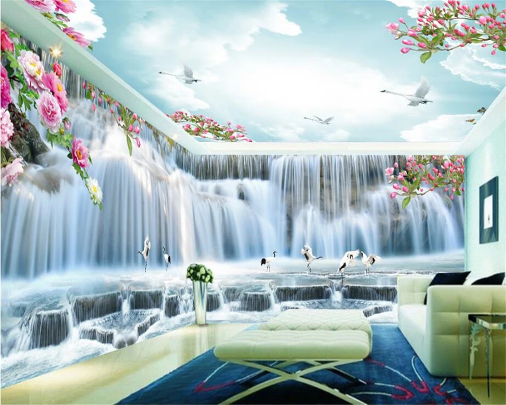 beibehang Modern classic three-dimensional 3d wallpaper huge waterfall Yehe HD full house backdrop papel de parede papier peint beibehang custom super cool three dimensional paste floor painting mural living room tv backdrop 3d abstract pattern floor