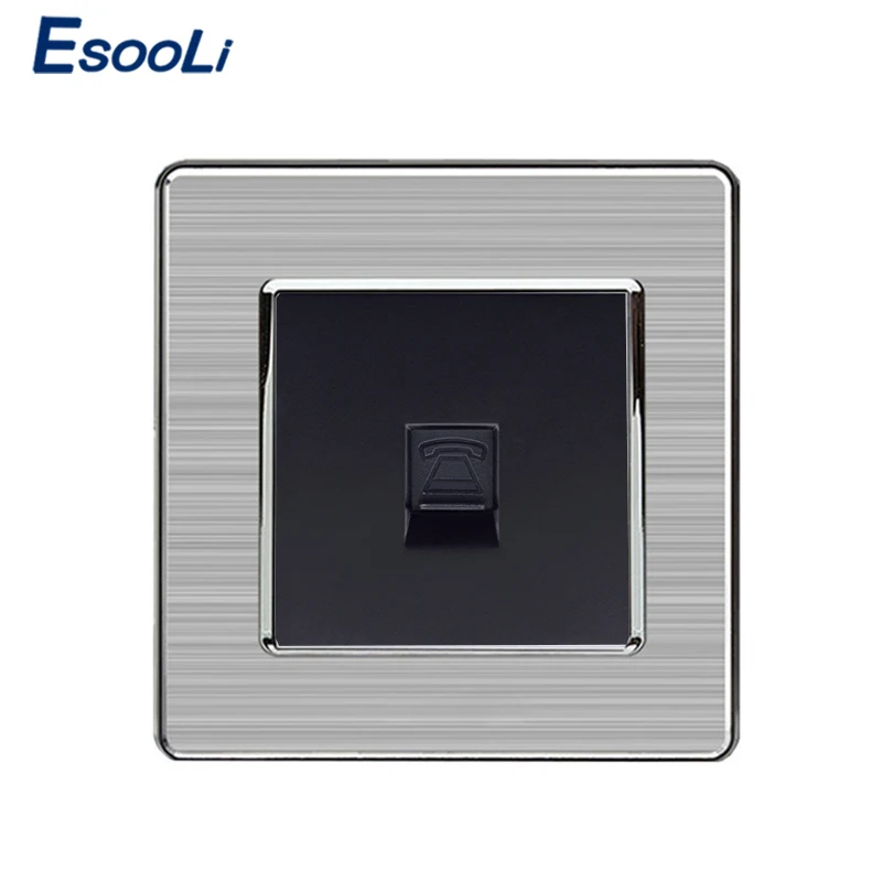 

Esooli 1 Gang RJ11 2 Core Telephone Connector Luxury Wall Socket Outlet Stainless Steel Brushed Silver Frame Panel